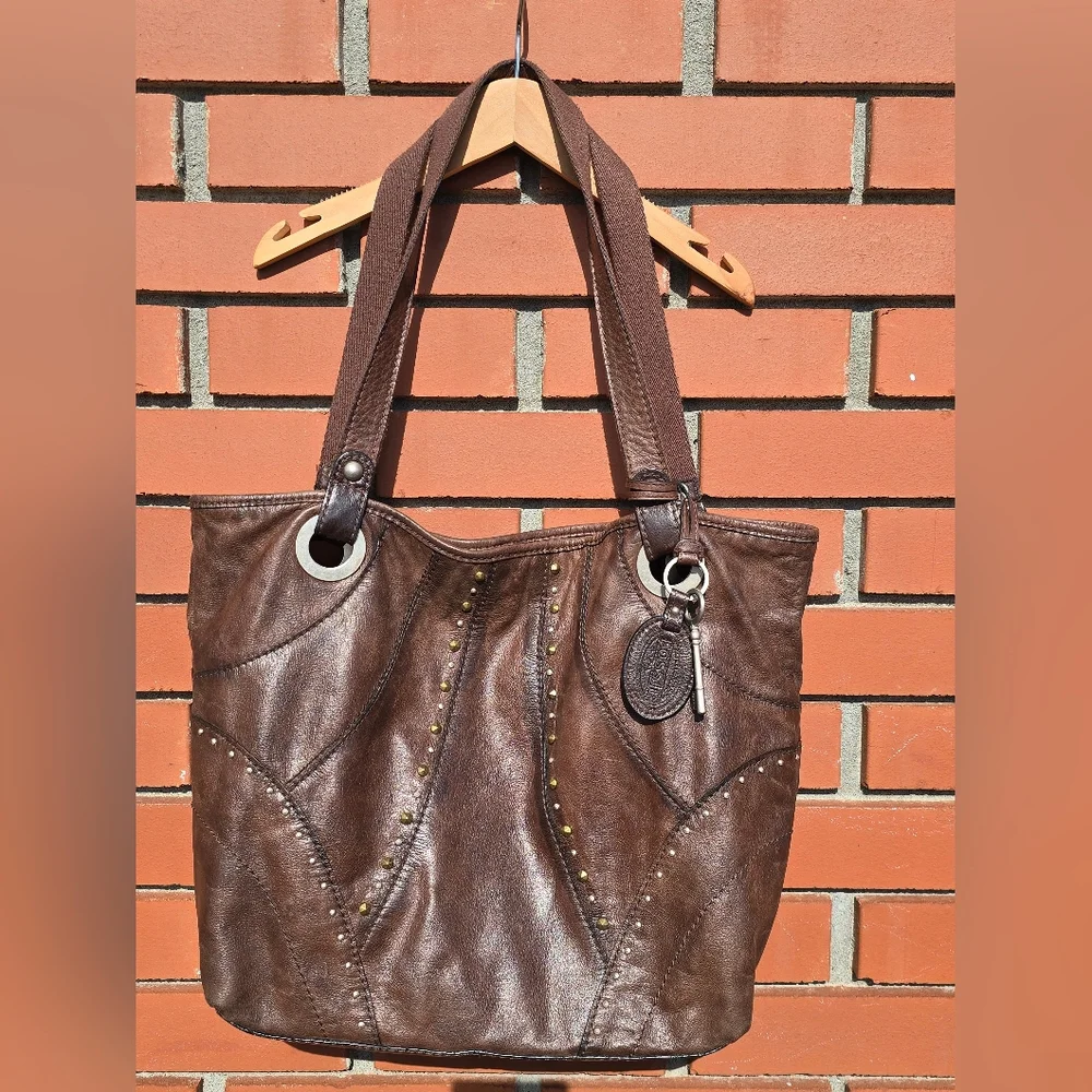 FOSSIL Vintage Brown Leather Tote Bag - Picture 2 of 10